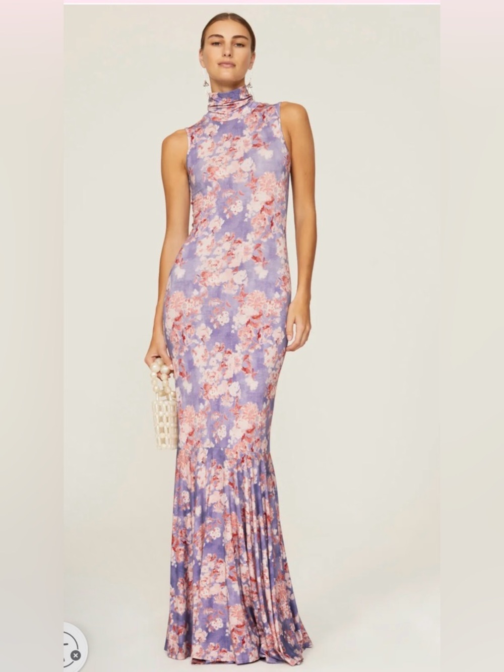 Caroline Constas Brigitta gown 
Sleeveless Lavender Floral Mock-Neck Maxi Dress